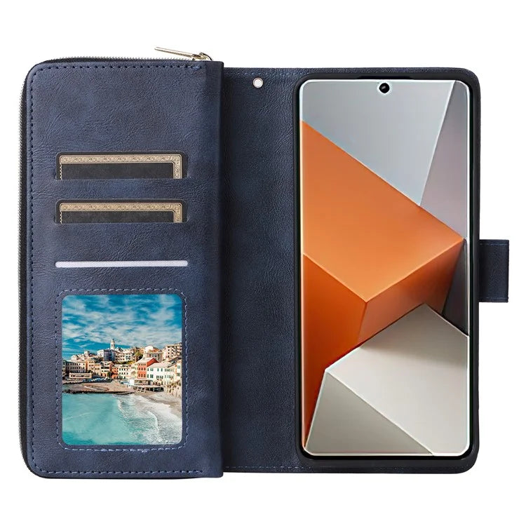 For Xiaomi Redmi Note 13 Pro+ 5G Leather Case Zipper Pocket Phone Cover with 9 Card Slots