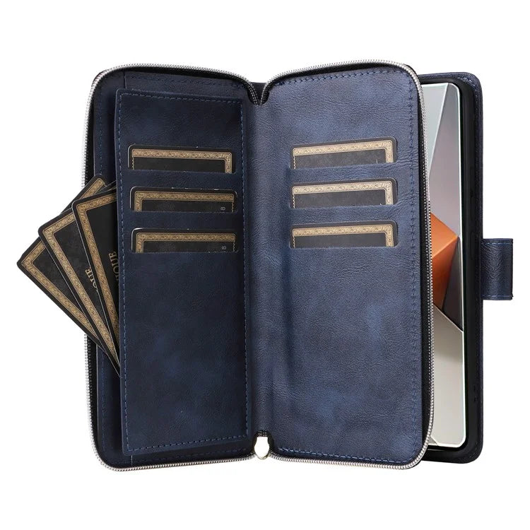 For Xiaomi Redmi Note 13 Pro+ 5G Leather Case Zipper Pocket Phone Cover with 9 Card Slots