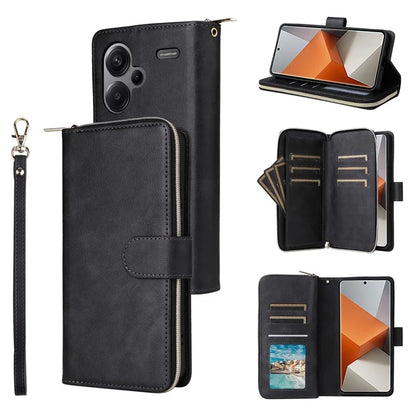 For Xiaomi Redmi Note 13 Pro+ 5G Leather Case Zipper Pocket Phone Cover with 9 Card Slots