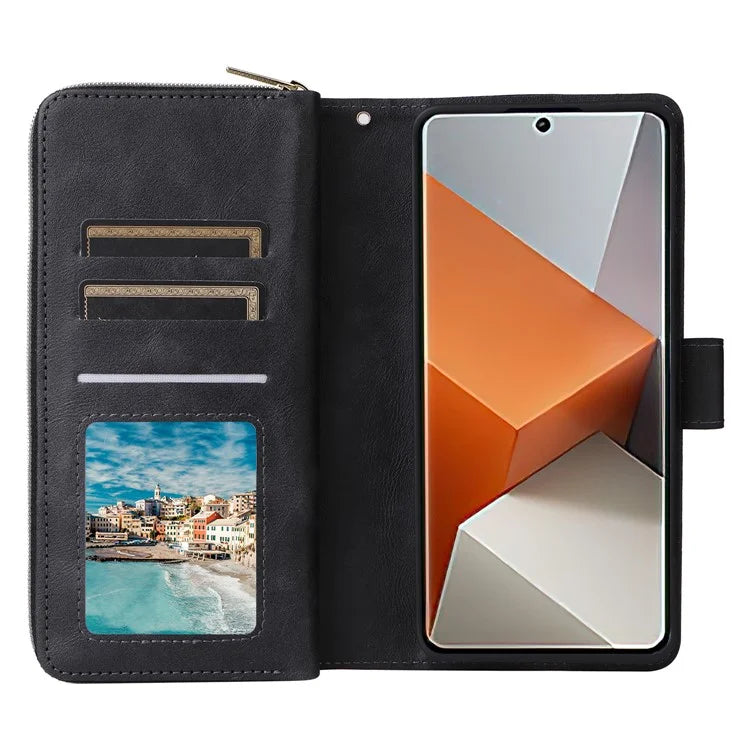 For Xiaomi Redmi Note 13 Pro+ 5G Leather Case Zipper Pocket Phone Cover with 9 Card Slots