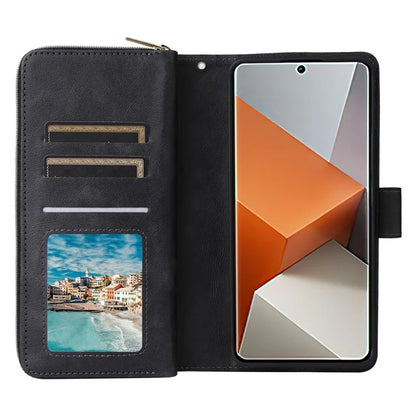 For Xiaomi Redmi Note 13 Pro+ 5G Leather Case Zipper Pocket Phone Cover with 9 Card Slots