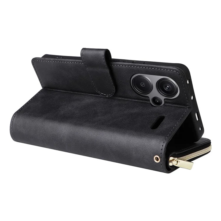 For Xiaomi Redmi Note 13 Pro+ 5G Leather Case Zipper Pocket Phone Cover with 9 Card Slots