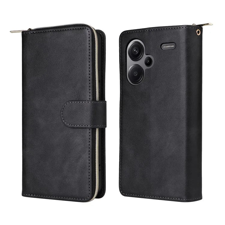 For Xiaomi Redmi Note 13 Pro+ 5G Leather Case Zipper Pocket Phone Cover with 9 Card Slots