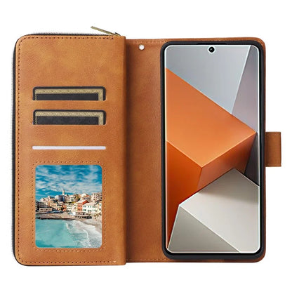 For Xiaomi Redmi Note 13 Pro+ 5G Leather Case Zipper Pocket Phone Cover with 9 Card Slots
