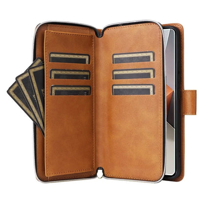 For Xiaomi Redmi Note 13 Pro+ 5G Leather Case Zipper Pocket Phone Cover with 9 Card Slots