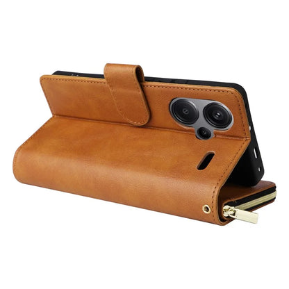 For Xiaomi Redmi Note 13 Pro+ 5G Leather Case Zipper Pocket Phone Cover with 9 Card Slots