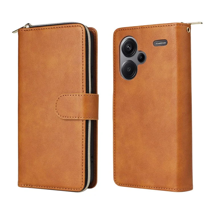 For Xiaomi Redmi Note 13 Pro+ 5G Leather Case Zipper Pocket Phone Cover with 9 Card Slots