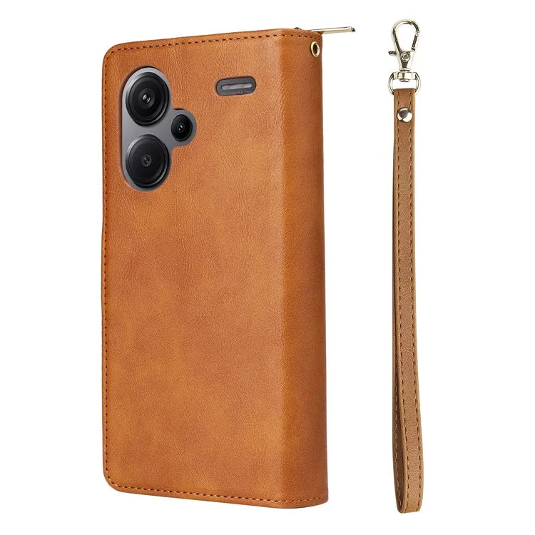 For Xiaomi Redmi Note 13 Pro+ 5G Leather Case Zipper Pocket Phone Cover with 9 Card Slots