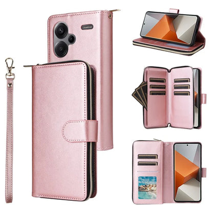 For Xiaomi Redmi Note 13 Pro+ 5G Leather Case Zipper Pocket Phone Cover with 9 Card Slots