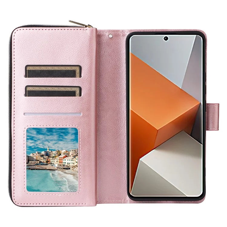 For Xiaomi Redmi Note 13 Pro+ 5G Leather Case Zipper Pocket Phone Cover with 9 Card Slots