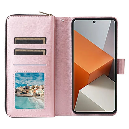 For Xiaomi Redmi Note 13 Pro+ 5G Leather Case Zipper Pocket Phone Cover with 9 Card Slots