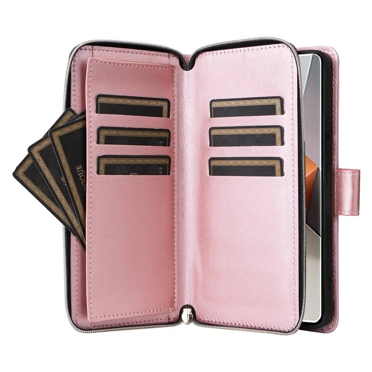 For Xiaomi Redmi Note 13 Pro+ 5G Leather Case Zipper Pocket Phone Cover with 9 Card Slots