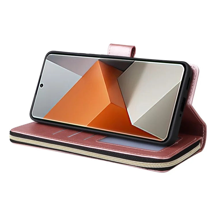 For Xiaomi Redmi Note 13 Pro+ 5G Leather Case Zipper Pocket Phone Cover with 9 Card Slots