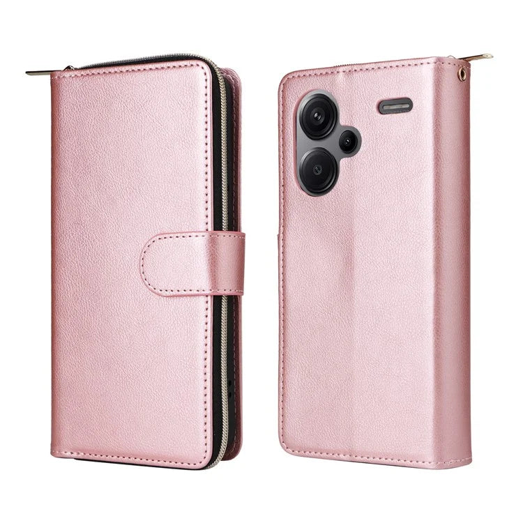 For Xiaomi Redmi Note 13 Pro+ 5G Leather Case Zipper Pocket Phone Cover with 9 Card Slots