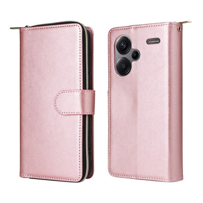 For Xiaomi Redmi Note 13 Pro+ 5G Leather Case Zipper Pocket Phone Cover with 9 Card Slots