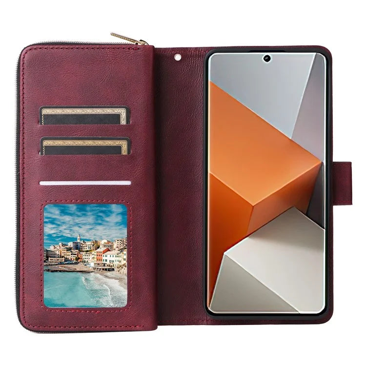 For Xiaomi Redmi Note 13 Pro+ 5G Leather Case Zipper Pocket Phone Cover with 9 Card Slots