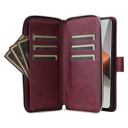 For Xiaomi Redmi Note 13 Pro+ 5G Leather Case Zipper Pocket Phone Cover with 9 Card Slots