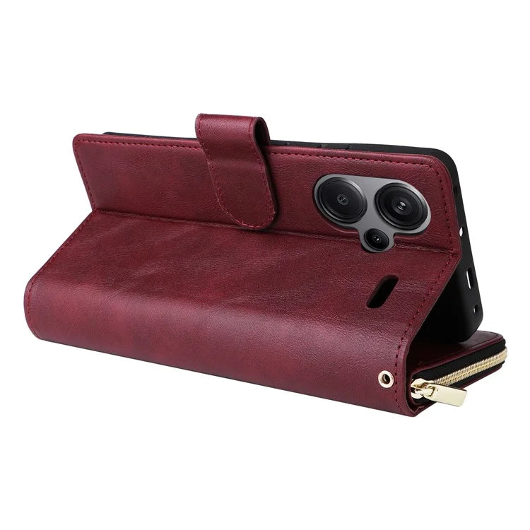 For Xiaomi Redmi Note 13 Pro+ 5G Leather Case Zipper Pocket Phone Cover with 9 Card Slots