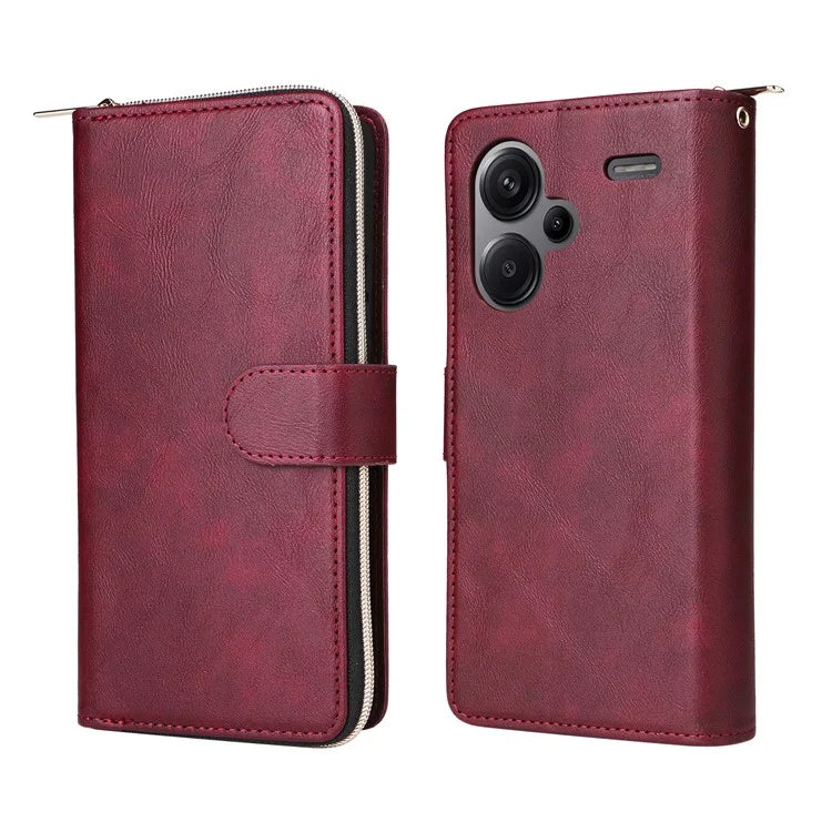 For Xiaomi Redmi Note 13 Pro+ 5G Leather Case Zipper Pocket Phone Cover with 9 Card Slots