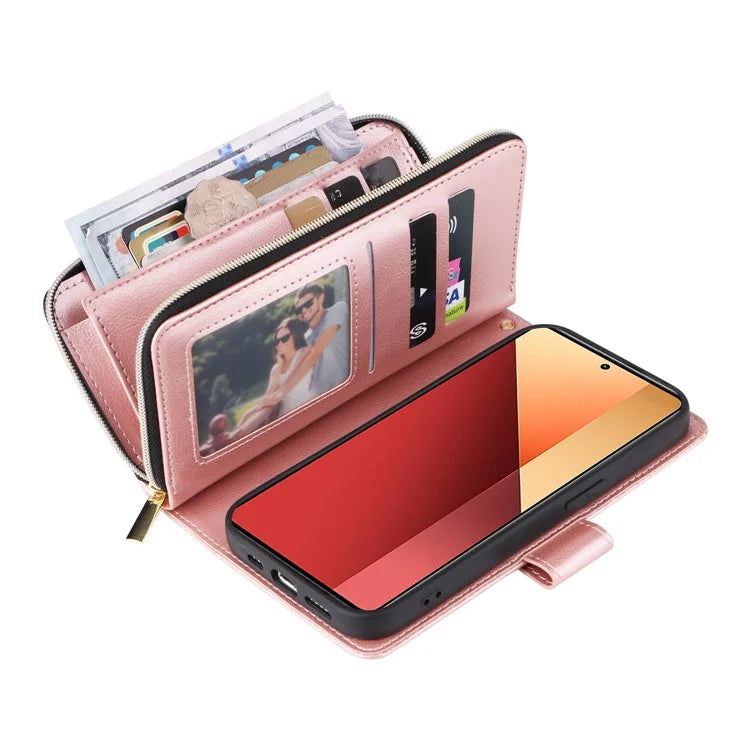 For Xiaomi Redmi Note 13 Pro 4G / Poco M6 Pro 4G Leather Case Zipper Wallet Phone Cover