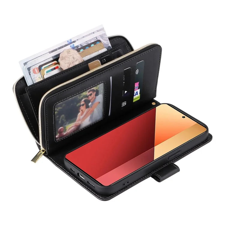 For Xiaomi Redmi Note 13 Pro 4G / Poco M6 Pro 4G Leather Case Zipper Wallet Phone Cover