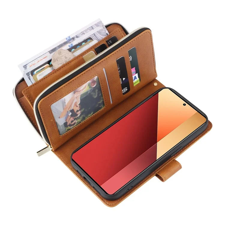For Xiaomi Redmi Note 13 Pro 4G / Poco M6 Pro 4G Leather Case Zipper Wallet Phone Cover