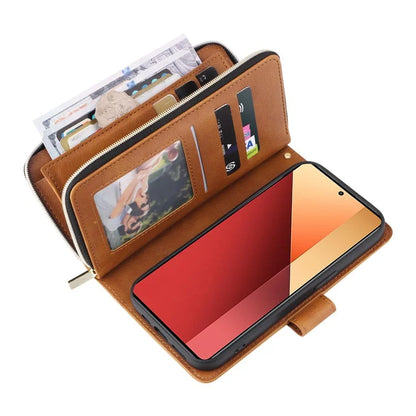 For Xiaomi Redmi Note 13 Pro 4G / Poco M6 Pro 4G Leather Case Zipper Wallet Phone Cover