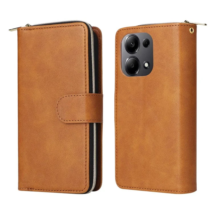 For Xiaomi Redmi Note 13 Pro 4G / Poco M6 Pro 4G Leather Case Zipper Wallet Phone Cover
