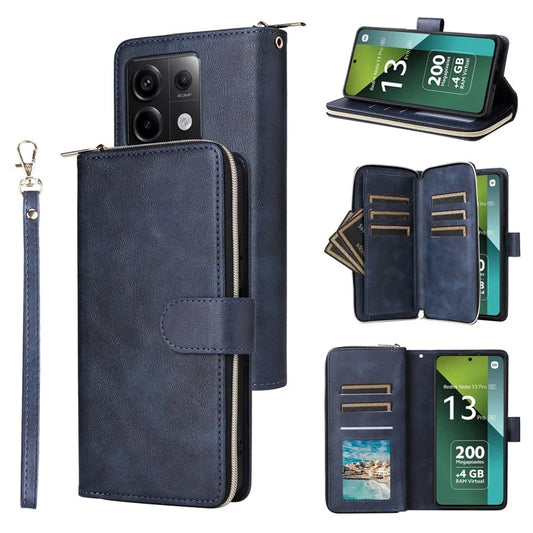 For Xiaomi Redmi Note 13 Pro 5G / Poco X6 5G Case Zipper Pocket Leather Stand Phone Cover