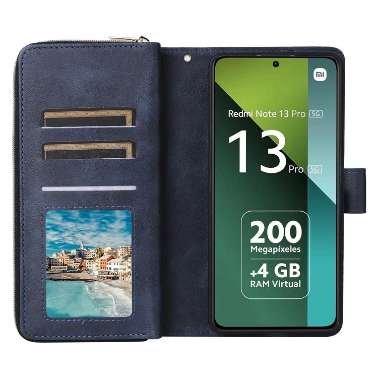 For Xiaomi Redmi Note 13 Pro 5G / Poco X6 5G Case Zipper Pocket Leather Stand Phone Cover
