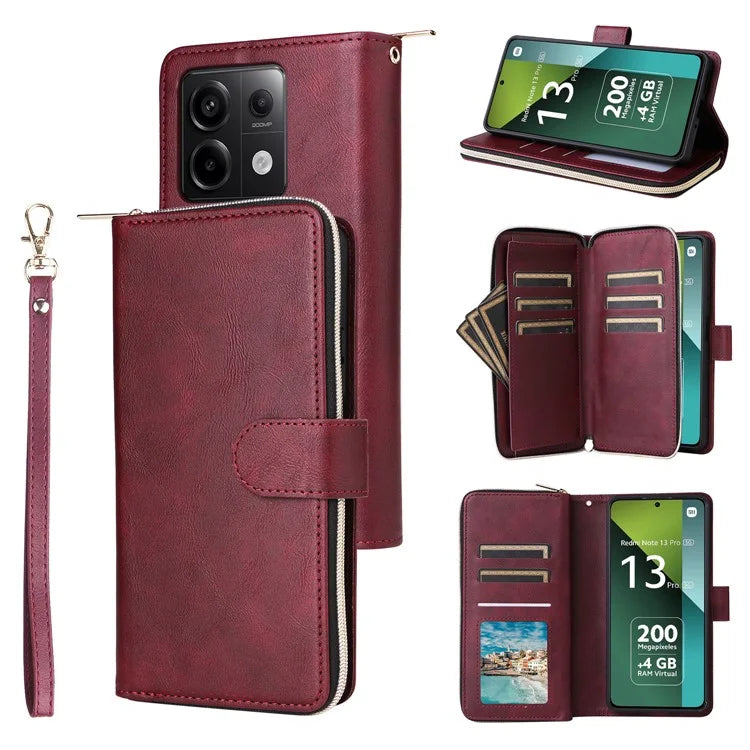 For Xiaomi Redmi Note 13 Pro 5G / Poco X6 5G Case Zipper Pocket Leather Stand Phone Cover