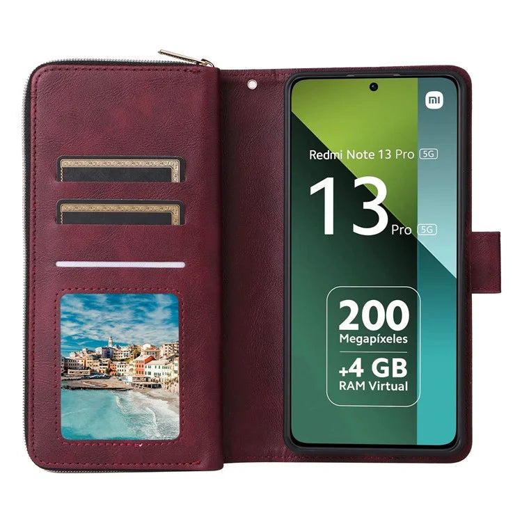 For Xiaomi Redmi Note 13 Pro 5G / Poco X6 5G Case Zipper Pocket Leather Stand Phone Cover