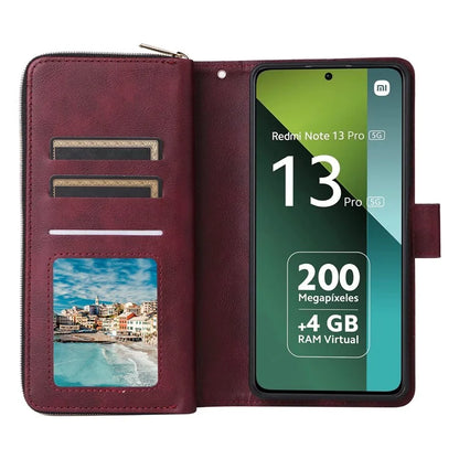 For Xiaomi Redmi Note 13 Pro 5G / Poco X6 5G Case Zipper Pocket Leather Stand Phone Cover