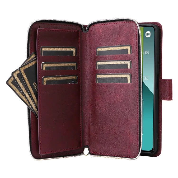 For Xiaomi Redmi Note 13 Pro 5G / Poco X6 5G Case Zipper Pocket Leather Stand Phone Cover