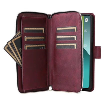 For Xiaomi Redmi Note 13 Pro 5G / Poco X6 5G Case Zipper Pocket Leather Stand Phone Cover