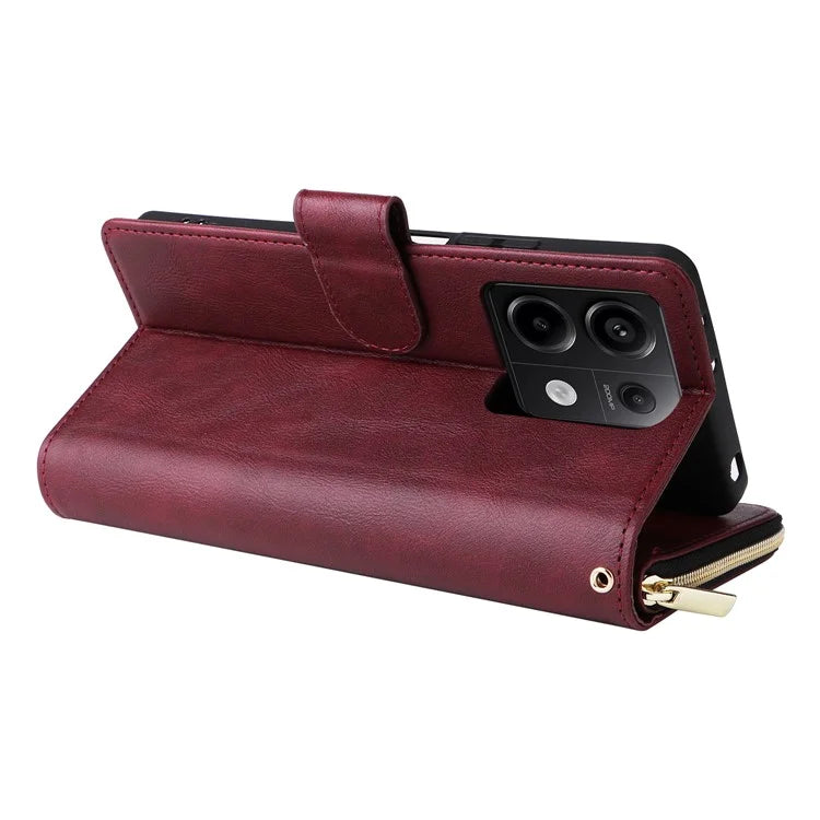 For Xiaomi Redmi Note 13 Pro 5G / Poco X6 5G Case Zipper Pocket Leather Stand Phone Cover