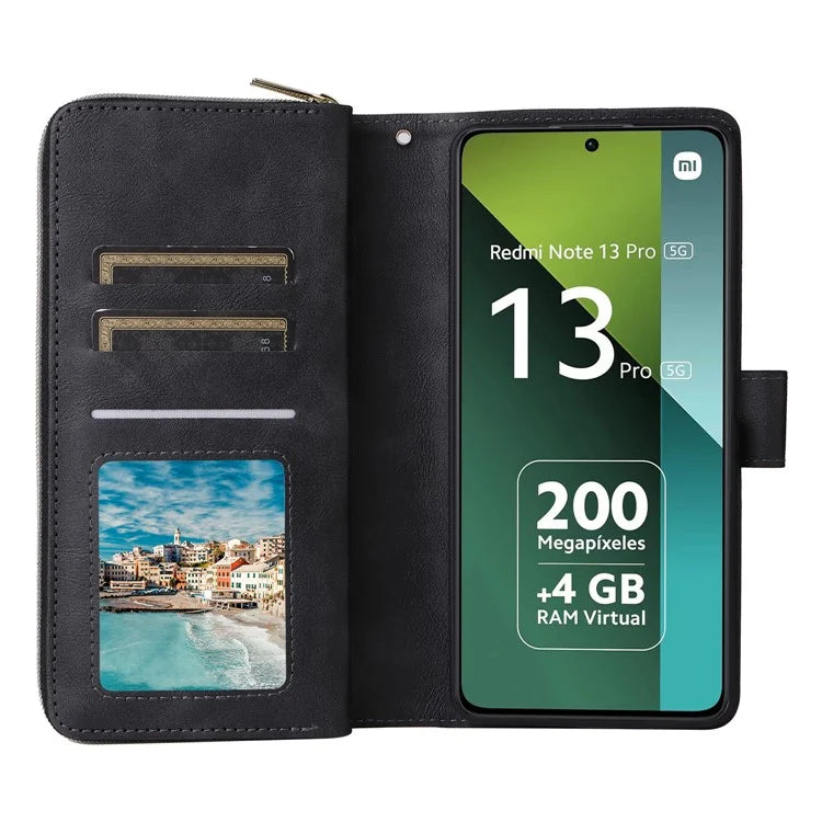 For Xiaomi Redmi Note 13 Pro 5G / Poco X6 5G Case Zipper Pocket Leather Stand Phone Cover