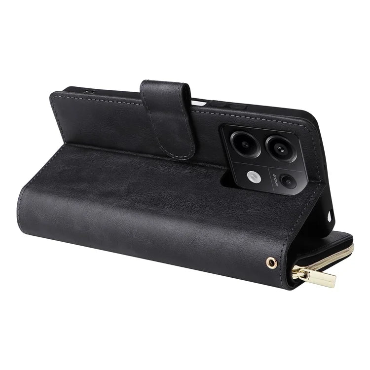 For Xiaomi Redmi Note 13 Pro 5G / Poco X6 5G Case Zipper Pocket Leather Stand Phone Cover