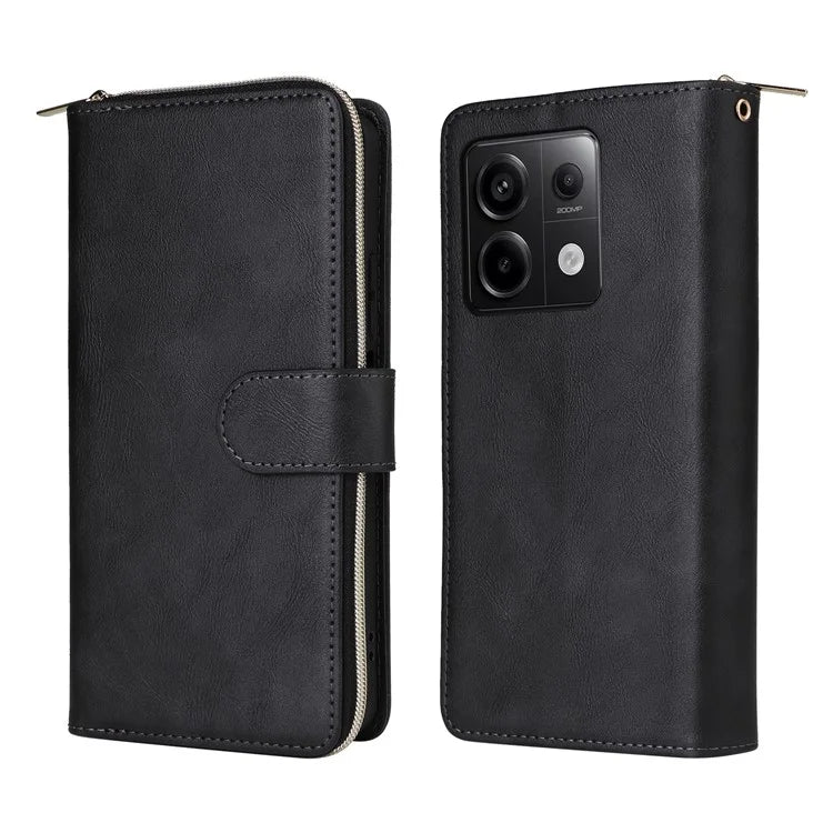 For Xiaomi Redmi Note 13 Pro 5G / Poco X6 5G Case Zipper Pocket Leather Stand Phone Cover