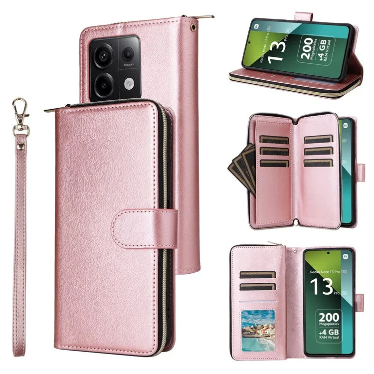 For Xiaomi Redmi Note 13 Pro 5G / Poco X6 5G Case Zipper Pocket Leather Stand Phone Cover
