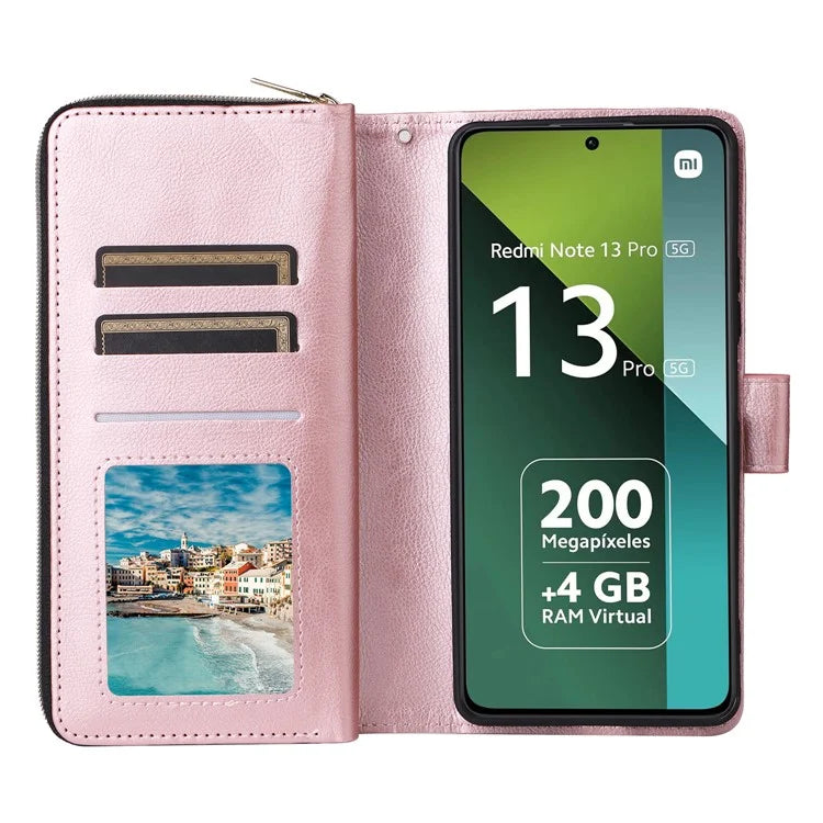 For Xiaomi Redmi Note 13 Pro 5G / Poco X6 5G Case Zipper Pocket Leather Stand Phone Cover