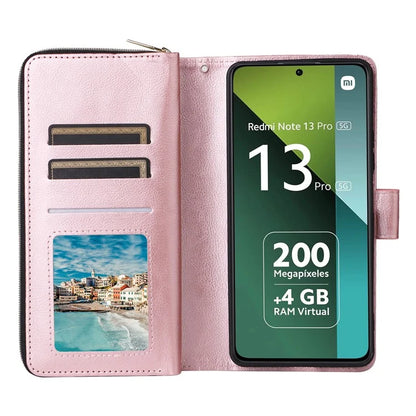For Xiaomi Redmi Note 13 Pro 5G / Poco X6 5G Case Zipper Pocket Leather Stand Phone Cover