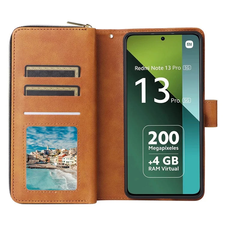 For Xiaomi Redmi Note 13 Pro 5G / Poco X6 5G Case Zipper Pocket Leather Stand Phone Cover