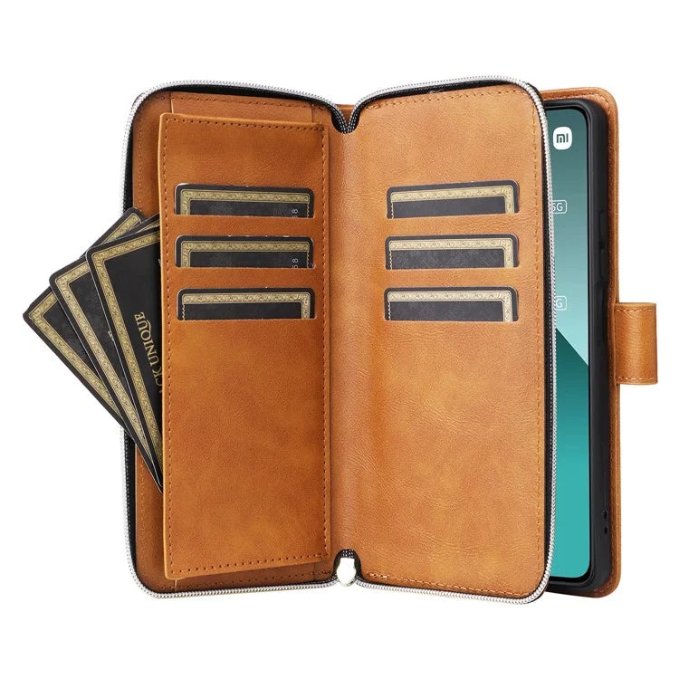 For Xiaomi Redmi Note 13 Pro 5G / Poco X6 5G Case Zipper Pocket Leather Stand Phone Cover