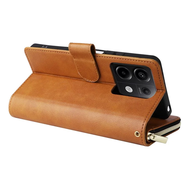 For Xiaomi Redmi Note 13 Pro 5G / Poco X6 5G Case Zipper Pocket Leather Stand Phone Cover
