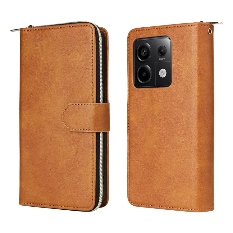 For Xiaomi Redmi Note 13 Pro 5G / Poco X6 5G Case Zipper Pocket Leather Stand Phone Cover