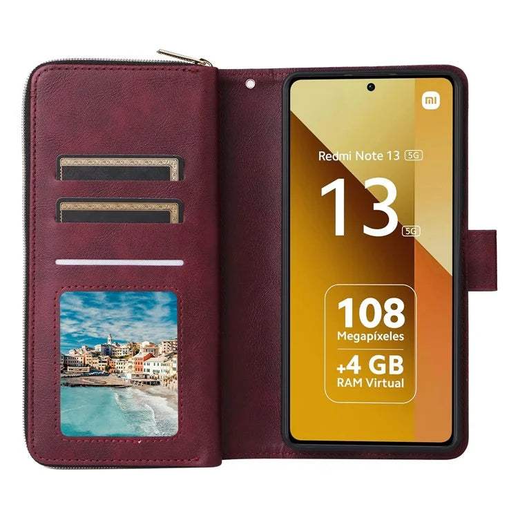 For Xiaomi Redmi Note 13 5G Case with Strap Zipper Wallet PU Leather Phone Cover
