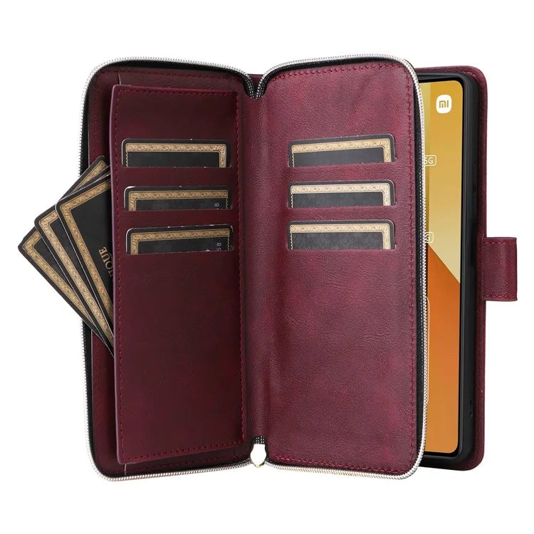 For Xiaomi Redmi Note 13 5G Case with Strap Zipper Wallet PU Leather Phone Cover