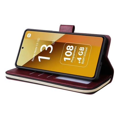 For Xiaomi Redmi Note 13 5G Case with Strap Zipper Wallet PU Leather Phone Cover
