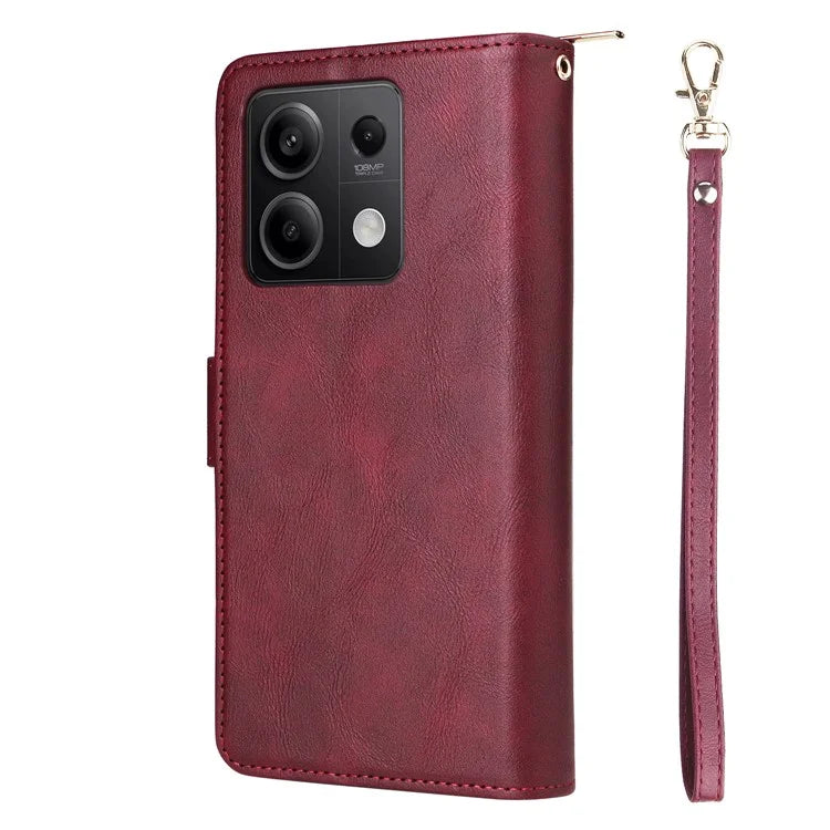 For Xiaomi Redmi Note 13 5G Case with Strap Zipper Wallet PU Leather Phone Cover